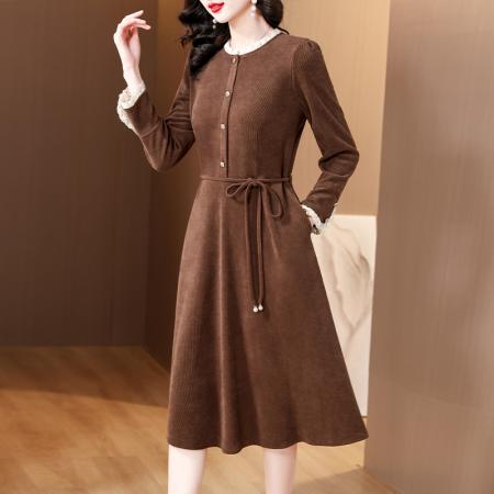 FA45649# 秋季新款女装设计感高端洋气连衣裙收腰显瘦遮肚子装裙子 服裝批發女裝批發服飾貨源