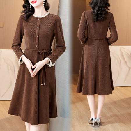 FA45649# 秋季新款女装设计感高端洋气连衣裙收腰显瘦遮肚子装裙子 服裝批發女裝批發服飾貨源