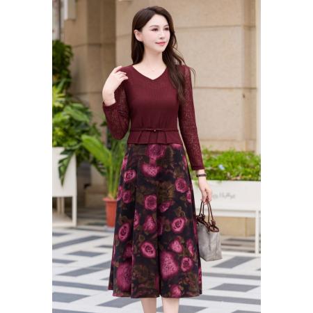 FA45651# 秋季新款大码长袖假两件连衣裙收腰显瘦时尚洋气 服裝批發女裝批發服飾貨源