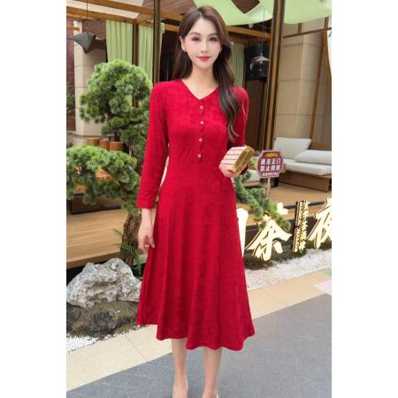 FA45652# 秋冬新款大码长袖连衣裙女裙子口袋收腰 服裝批發女裝批發服飾貨源