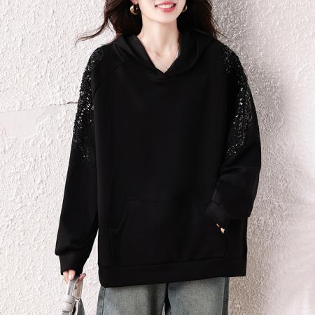 FA45655# 时髦设计感卫衣重工刺绣大码女装胖mm秋季新款显瘦卫衣 服裝批發女裝批發服飾貨源