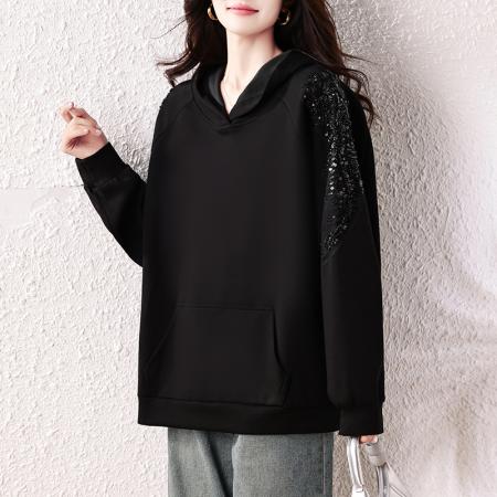 FA45655# 时髦设计感卫衣重工刺绣大码女装胖mm秋季新款显瘦卫衣 服裝批發女裝批發服飾貨源