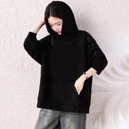 FA45655# 时髦设计感卫衣重工刺绣大码女装胖mm秋季新款显瘦卫衣 服裝批發女裝批發服飾貨源