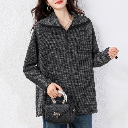 FA45656# 大码女装胖mm秋冬设计感小众高领百搭半拉链高定版毛衣针织衫 服裝批發女裝批發服飾貨源