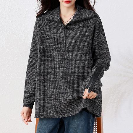 FA45656# 大码女装胖mm秋冬设计感小众高领百搭半拉链高定版毛衣针织衫 服裝批發女裝批發服飾貨源