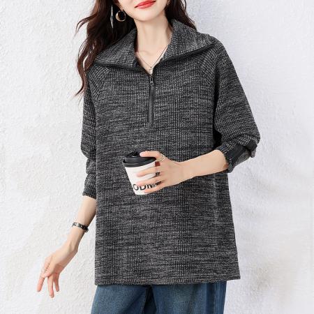 FA45656# 大码女装胖mm秋冬设计感小众高领百搭半拉链高定版毛衣针织衫 服裝批發女裝批發服飾貨源