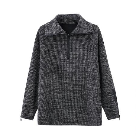 FA45656# 大码女装胖mm秋冬设计感小众高领百搭半拉链高定版毛衣针织衫 服裝批發女裝批發服飾貨源