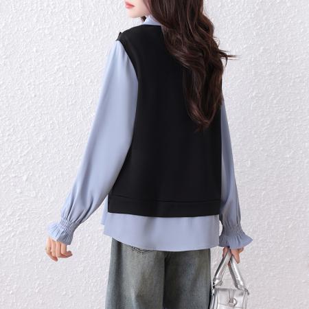 FA45658# 大码女装衬衫时尚休闲微胖显瘦假两件上衣韩版百搭秋季 服裝批發女裝批發服飾貨源