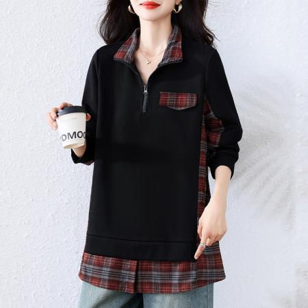 FA45661# 时尚立领黑色卫衣女早秋新款中长款上衣欧洲站大码女装 服裝批發女裝批發服飾貨源