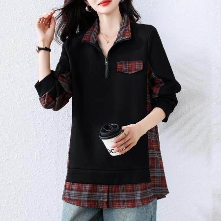 FA45661# 时尚立领黑色卫衣女早秋新款中长款上衣欧洲站大码女装 服裝批發女裝批發服飾貨源