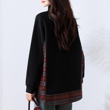 FA45661# 时尚立领黑色卫衣女早秋新款中长款上衣欧洲站大码女装 服裝批發女裝批發服飾貨源