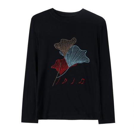 FA45669# 秋冬新款大码女装重工烫钻圆领长袖棉t恤洋气上衣女 服裝批發女裝批發服飾貨源