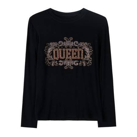 FA45670# 秋冬新款气质大码显瘦女装欧货重工烫钻圆领长袖棉t恤 服裝批發女裝批發服飾貨源