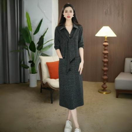 FA45672# 时尚气质显瘦修身减龄长袖连衣裙秋冬新款连衣裙 服裝批發女裝批發服飾貨源