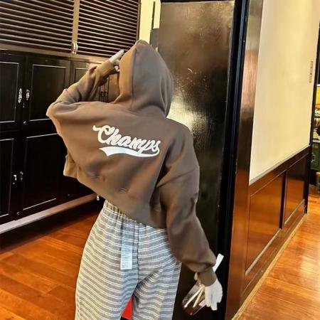 FA45677# 多巴胺亮色短款卫衣开衫外套女新款爆款洋气时尚长袖连帽上衣 服裝批發女裝批發服飾貨源