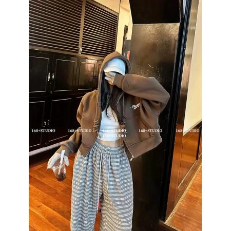 FA45677# 多巴胺亮色短款卫衣开衫外套女新款爆款洋气时尚长袖连帽上衣 服裝批發女裝批發服飾貨源