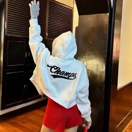 FA45677# 多巴胺亮色短款卫衣开衫外套女新款爆款洋气时尚长袖连帽上衣 服裝批發女裝批發服飾貨源