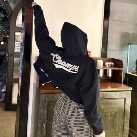 FA45677# 多巴胺亮色短款卫衣开衫外套女新款爆款洋气时尚长袖连帽上衣 服裝批發女裝批發服飾貨源