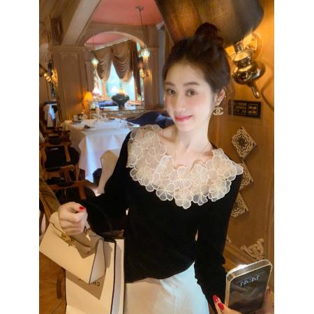 FA45681# 长袖t恤女新款早秋绝美巨好看的设计感小众女丝绒上衣打底衫 服裝批發女裝批發服飾貨源