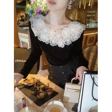 FA45681# 长袖t恤女新款早秋绝美巨好看的设计感小众女丝绒上衣打底衫 服裝批發女裝批發服飾貨源