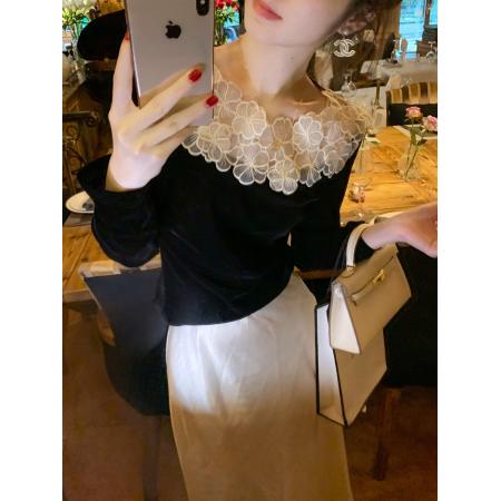 FA45681# 长袖t恤女新款早秋绝美巨好看的设计感小众女丝绒上衣打底衫 服裝批發女裝批發服飾貨源