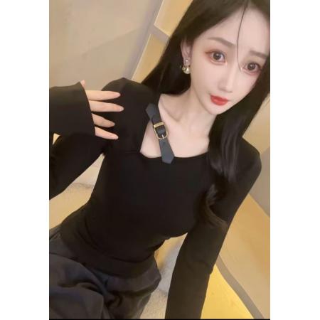 FA45687# 秋季新款时尚百搭纯欲辣妹显瘦长袖T恤女上衣女 服裝批發女裝批發服飾貨源