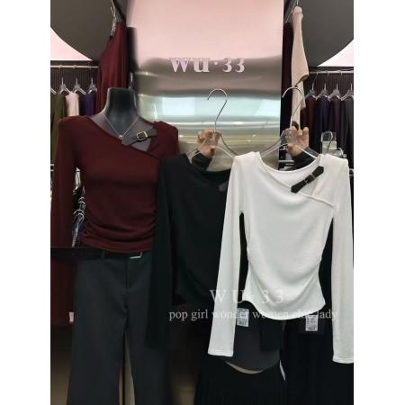 FA45687# 秋季新款时尚百搭纯欲辣妹显瘦长袖T恤女上衣女 服裝批發女裝批發服飾貨源