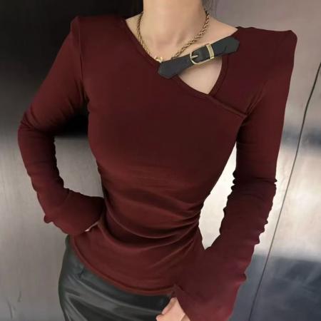 FA45687# 秋季新款时尚百搭纯欲辣妹显瘦长袖T恤女上衣女 服裝批發女裝批發服飾貨源