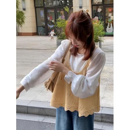 人手款早秋款韩版镂空减龄针织吊带背心+内搭衬衫两件套 服裝批發女裝批發服飾貨源