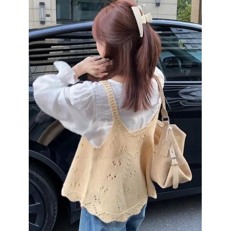 人手款早秋款韩版镂空减龄针织吊带背心+内搭衬衫两件套 服裝批發女裝批發服飾貨源