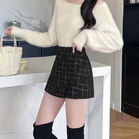 小香风短裙女秋冬款高腰A字半身裙裤一体假两件 服裝批發女裝批發服飾貨源