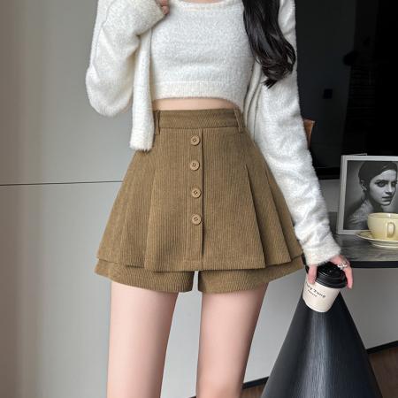 灯芯绒高腰短裙女秋冬款款A字裙半身裙百褶裙 服裝批發女裝批發服飾貨源