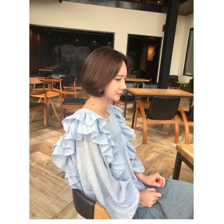 FA45709# 春夏新款蕾丝拼接长袖蝴蝶结系带气质小衫女设计肌理感上衣 服裝批發女裝批發服飾貨源