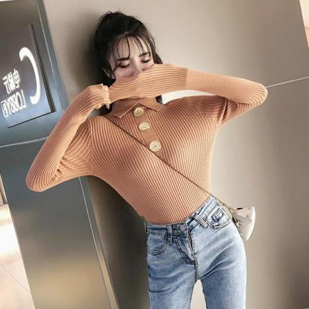 FA45711# 韩版百搭内搭长袖紧身针织打底衫女上衣洋气套头毛衣 服裝批發女裝批發服飾貨源