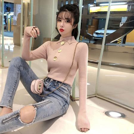 FA45711# 韩版百搭内搭长袖紧身针织打底衫女上衣洋气套头毛衣 服裝批發女裝批發服飾貨源