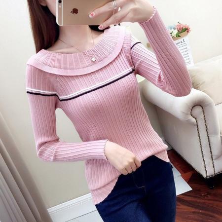 秋冬新款圆领毛衣女针织衫韩版修身套头显瘦长袖打底衫丝光棉 服裝批發女裝批發服飾貨源