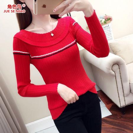 FA45712# 秋冬新款圆领毛衣女针织衫韩版修身套头显瘦长袖打底衫丝光棉 服裝批發女裝批發服飾貨源