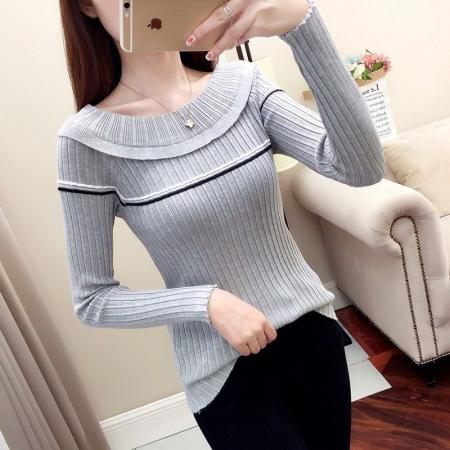 FA45712# 秋冬新款圆领毛衣女针织衫韩版修身套头显瘦长袖打底衫丝光棉 服裝批發女裝批發服飾貨源