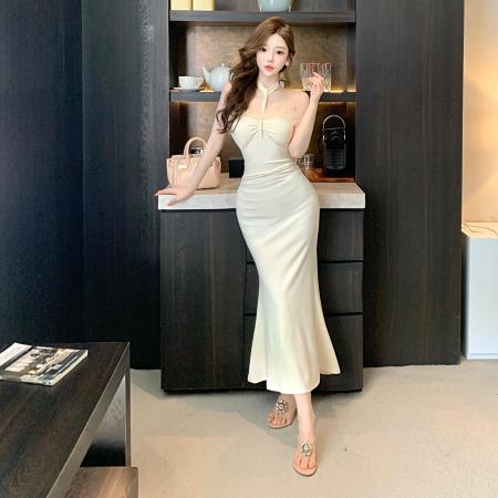 毛毛吊带挂脖连衣裙冬名媛纯欲性感包臀小妈裙礼服加绒内搭裙 服裝批發女裝批發服飾貨源