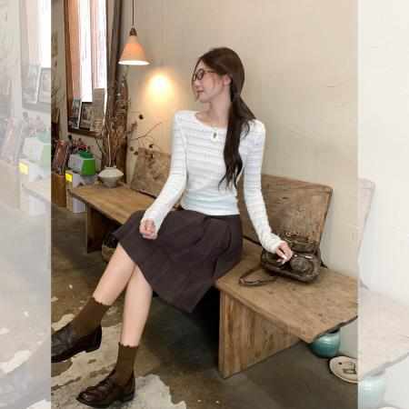 蕾丝镂空纯欲圆领长袖针织衫女秋修身显瘦打底衫上衣 服裝批發女裝批發服飾貨源