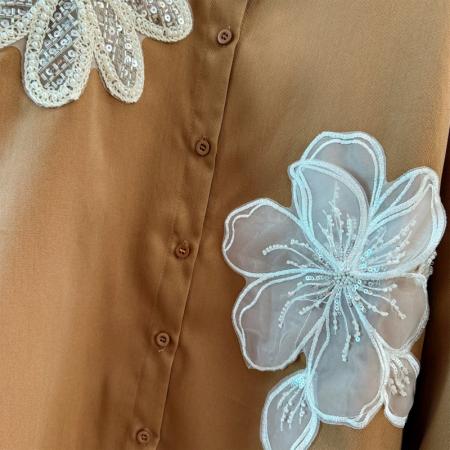 FA45724# 轻奢国风高级感Polo领衬衫女春秋季花朵宽松名媛气质衬衣 服裝批發女裝批發服飾貨源