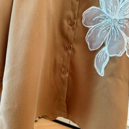 FA45724# 轻奢国风高级感Polo领衬衫女春秋季花朵宽松名媛气质衬衣 服裝批發女裝批發服飾貨源