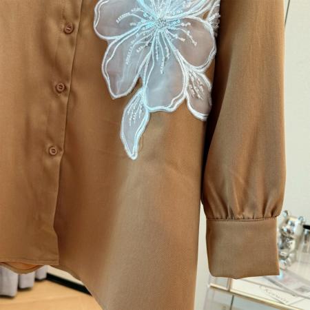 FA45724# 轻奢国风高级感Polo领衬衫女春秋季花朵宽松名媛气质衬衣 服裝批發女裝批發服飾貨源