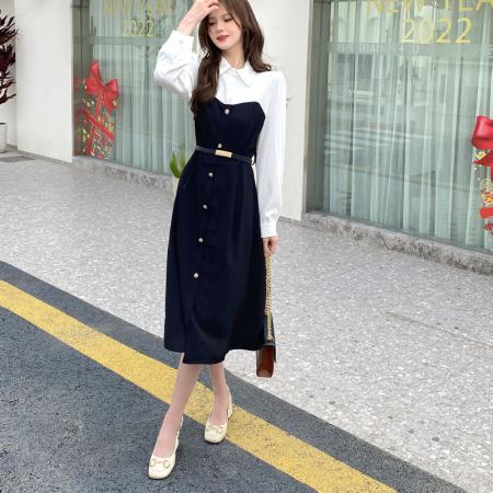 FA45725# 大码女装秋季新款胖mm韩版减龄收腰中长显瘦连衣裙 服裝批發女裝批發服飾貨源