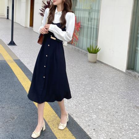 FA45725# 大码女装秋季新款胖mm韩版减龄收腰中长显瘦连衣裙 服裝批發女裝批發服飾貨源