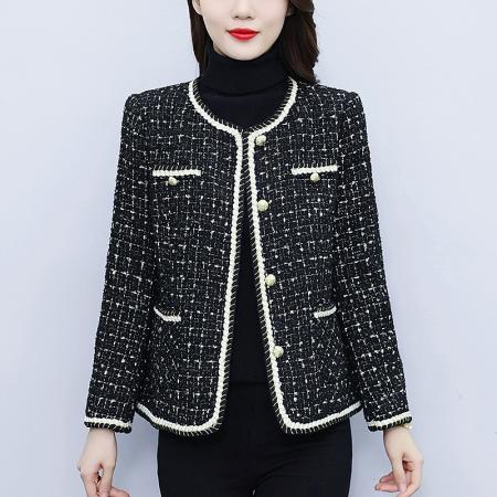 FA45731# 小香风毛呢外套女秋冬新款粗花呢子短款圆领显瘦百搭上衣 服裝批發女裝批發服飾貨源