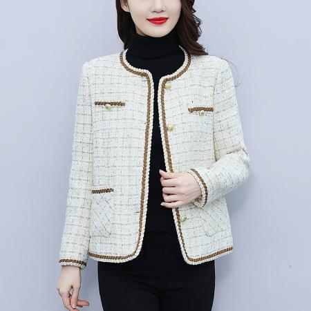 FA45731# 小香风毛呢外套女秋冬新款粗花呢子短款圆领显瘦百搭上衣 服裝批發女裝批發服飾貨源