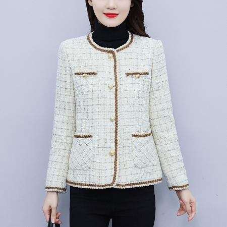 FA45731# 小香风毛呢外套女秋冬新款粗花呢子短款圆领显瘦百搭上衣 服裝批發女裝批發服飾貨源