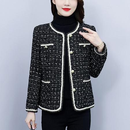 FA45731# 小香风毛呢外套女秋冬新款粗花呢子短款圆领显瘦百搭上衣 服裝批發女裝批發服飾貨源