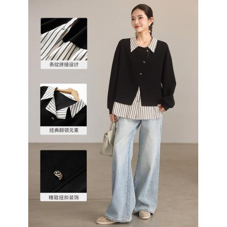 休闲翻领假两件卫衣女秋季新款宽松上衣欧洲站大码女装 服裝批發女裝批發服飾貨源